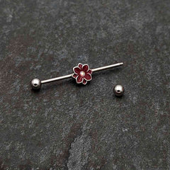 14G Aurora Gem Poinsettia Flower Festive Industrial Barbell 38mm