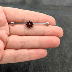 14G Aurora Gem Poinsettia Flower Festive Industrial Barbell 38mm
