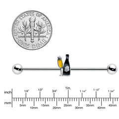 14G Champagne Bottle Flute Yellow Industrial Barbell 38mm