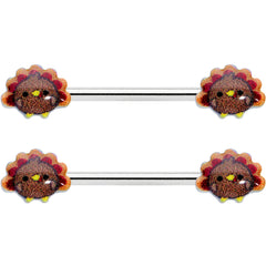 14G 9/16 Cute Colorful Turkeys Barbell Nipple Ring Set
