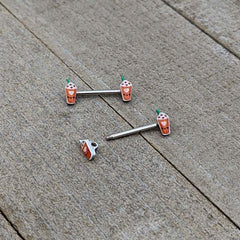 14G 9/16 Sweet Pumpkin Frappe Autumn Barbell Nipple Ring Set