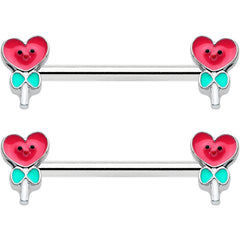 14G 9/16 Sweet Happy Heart Lollipop Barbell Nipple Ring Set