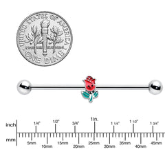 14G Sweet Happy Rose Flower Industrial Barbell 38mm