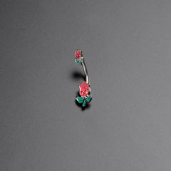Sweet Happy Rose Flower Double Mount Belly Ring