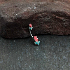 Sweet Happy Rose Flower Double Mount Belly Ring