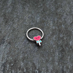 16G 3/8 Sweet Happy Heart Lollipop Hinged Segment Ring