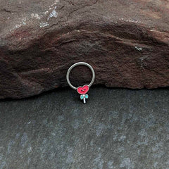 16G 3/8 Sweet Happy Heart Lollipop Hinged Segment Ring