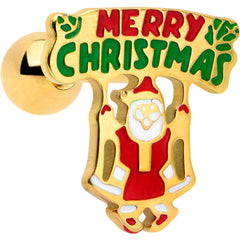16G 1/4 Gold Tone Merry Christmas Santa Inlay Cartilage Earring