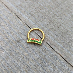 16G 3/8 Gold Tone Merry Christmas Inlay Hinged Segment Ring