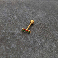 Gold Tone Merry Christmas Inlaid Red Green Barbell Tongue Ring