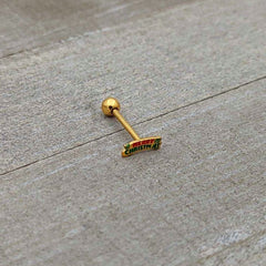 Gold Tone Merry Christmas Inlaid Red Green Barbell Tongue Ring