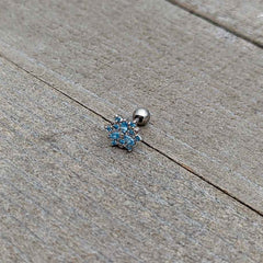 16G 1/4 Blue CZ Gem Snowflake Blues Cartilage Tragus Earring