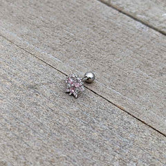 16G 1/4 Pink Clear CZ Gem Snowflake Cartilage Tragus Earring