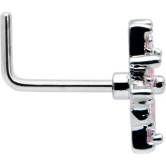20G 7mm Pink Clear CZ Gem Snowflake L Shape Nose Ring