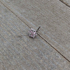 20G 7mm Pink Clear CZ Gem Snowflake L Shape Nose Ring