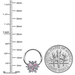 16G 3/8 Clear Pink CZ Gem Snowflake Hinged Circular Ring