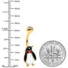 Clear Red Gem Gold Tone Bow Tie Penguin Holiday Belly Ring