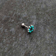 16G 1/4 Blue Gem Flower Teal Petals Cartilage Tragus Earring