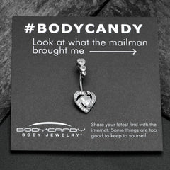 Clear CZ Gem Triple Drop Swirl Heart Valentine Double Mount Belly Ring