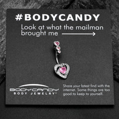 Pink CZ Gem Triple Drop Swirl Heart Valentine Double Mount Belly Ring