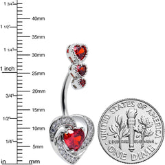 Red CZ Gem Triple Drop Swirl Heart Valentine Double Mount Belly Ring