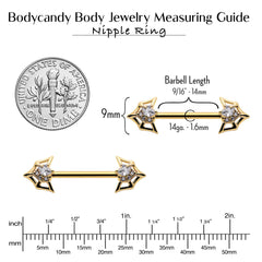 14G 5/8 Clear Gem Gold Tone Spider Bat Barbell Nipple Ring Set