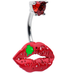 Red CZ Gem Lucky Lips St Patrick's Double Mount Belly Ring