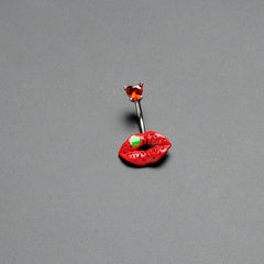 Red CZ Gem Lucky Lips St Patrick's Double Mount Belly Ring