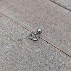 16G 1/4 Clear Gem Open Heart Valentine Cartilage Tragus Earring