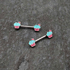 14G 9/16 Sweet Happy Cupcake Barbell Nipple Ring Set