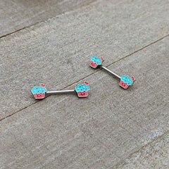 14G 9/16 Sweet Happy Cupcake Barbell Nipple Ring Set