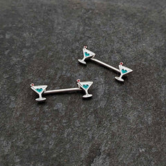 14G 9/16 Sweet Martini Glass Heart Barbell Nipple Ring Set