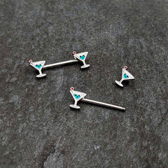14G 9/16 Sweet Martini Glass Heart Barbell Nipple Ring Set