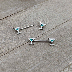 14G 9/16 Sweet Martini Glass Heart Barbell Nipple Ring Set