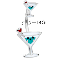 Sweet Martini Glass Heart Valentine New Years Double Mount Belly Ring