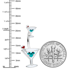 Sweet Martini Glass Heart Valentine New Years Double Mount Belly Ring