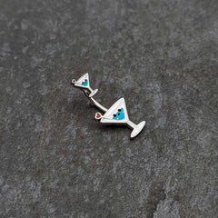 Sweet Martini Glass Heart Valentine New Years Double Mount Belly Ring