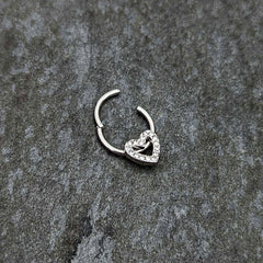 16G 3/8 Clear Gem Open Heart Valentine Hinged Segment Ring