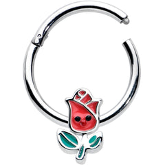 16G 3/8 Sweet Happy Rose Flower Hinged Segment Ring