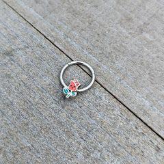 16G 3/8 Sweet Happy Rose Flower Hinged Segment Ring