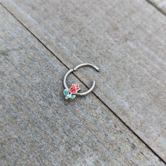 16G 3/8 Sweet Happy Rose Flower Hinged Segment Ring