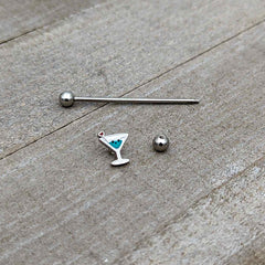 14G Sweet Martini Glass Heart Industrial Barbell 38mm