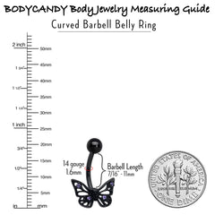 Purple CZ Gem Black Skull Butterfly Belly Ring