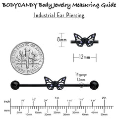 14G Purple CZ Gem Black Skull Butterfly Industrial Barbell 38mm