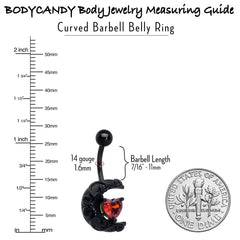Red CZ Gem Black Scroll Moon Heart Belly Ring