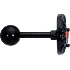 16G 1/4 Red CZ Gem Black Scroll Moon Heart Cartilage Tragus Earring