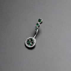 Green Clear Gem Triple Drop Heart Shamrock Double Mount Belly Ring