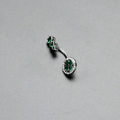 Green Clear Gem Triple Drop Heart Shamrock Double Mount Belly Ring