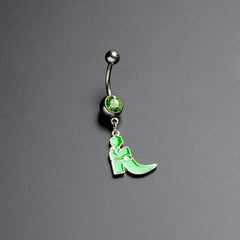 Green Gem Glow in Dark Leprechaun Boot St Patricks Dangle Belly Ring
