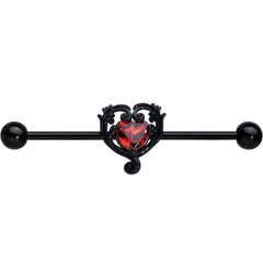 14G Red CZ Gem Black Passion Heart Industrial Barbell 38mm